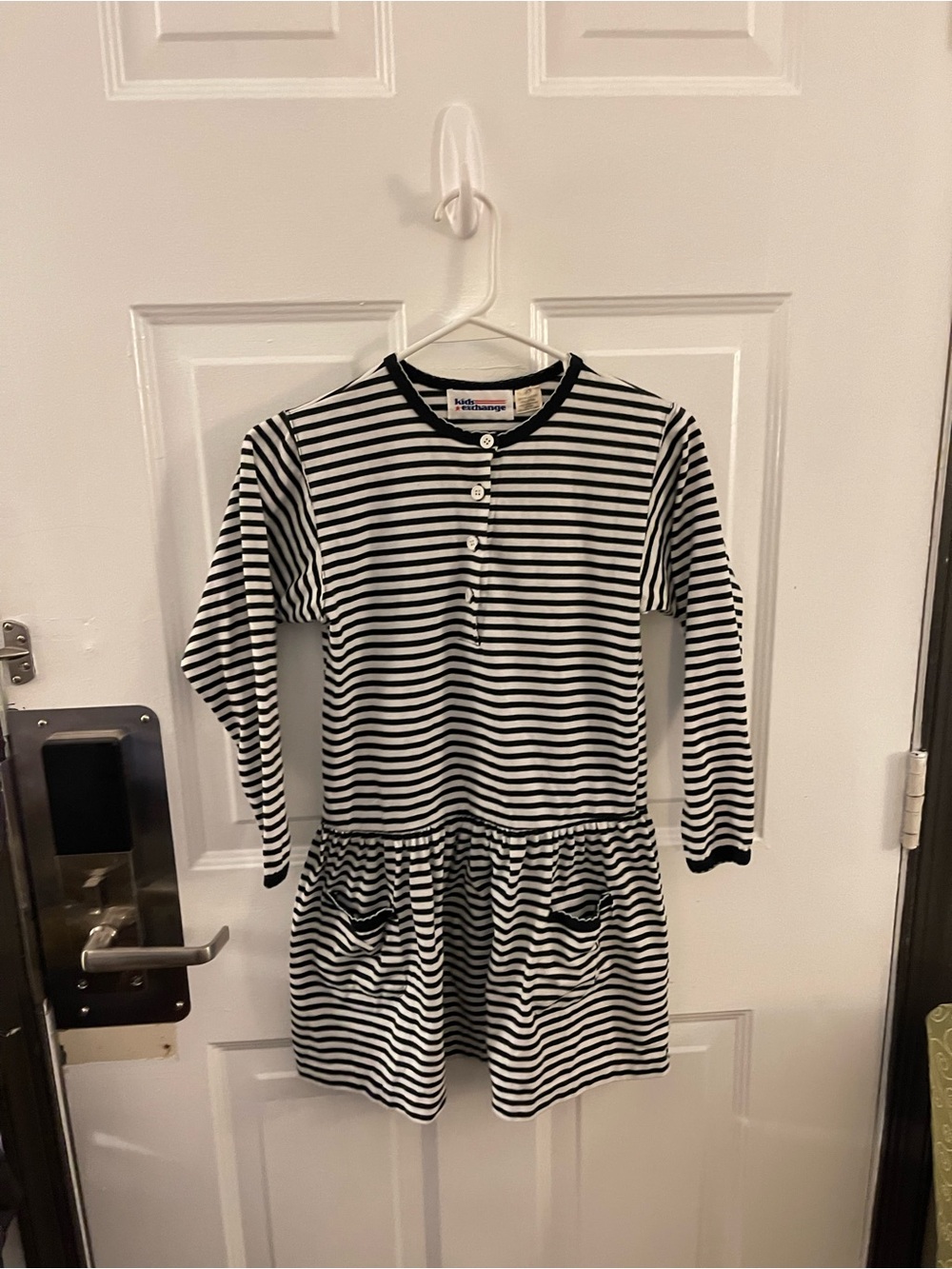 Vintage B&W Kids Exchange Striped Long Sleeve Dress - Size Medium (10/12)